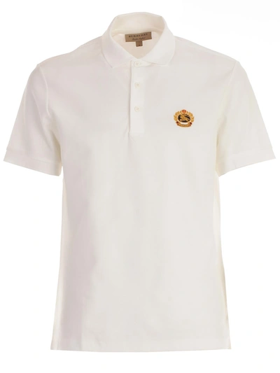 Shop Burberry Embroidered Crest Polo Shirt In White