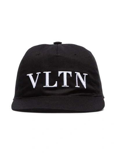 Shop Valentino Black And White Vltn Logo Embroidered Cotton Cap