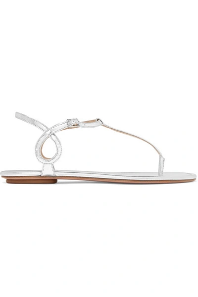 Shop Aquazzura Almost Bare Metallic Leather Sandals In Silver