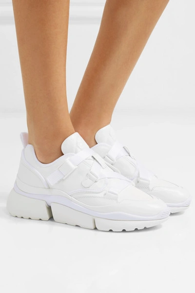 Shop Chloé Sonnie Canvas And Leather Sneakers In White