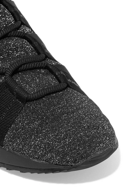 Shop Diane Von Furstenberg Pandora Metallic Stretch-knit Sneakers In Black