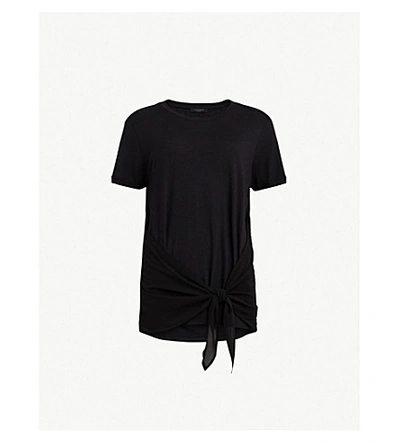 Shop Allsaints Yato Tie-detail Jersey T-shirt In Black