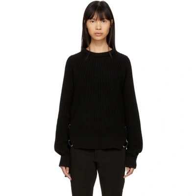 Shop Helmut Lang Black Rib Strap Crewneck Sweater