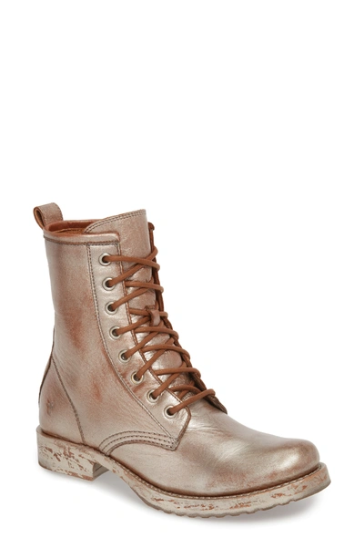 Shop Frye 'veronica Combat' Boot In Saddle Metallic Leather