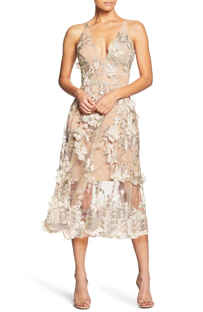 Shop Dress The Population Audrey Embroidered Fit & Flare Dress In Cream/ Nude