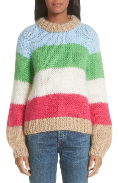 Shop Ganni Juilliard Multistripe Mohair & Wool Sweater In Block Colour