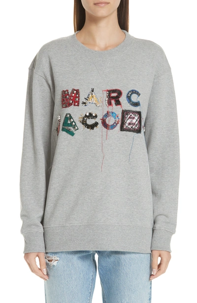 Shop Marc Jacobs Logo Embellished Sweatshirt In Grey Melange