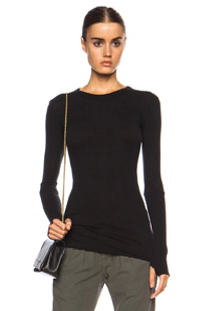 Enza Costa Tencel Cashmere Baby Rib Long Sleeve Crew Top In Black