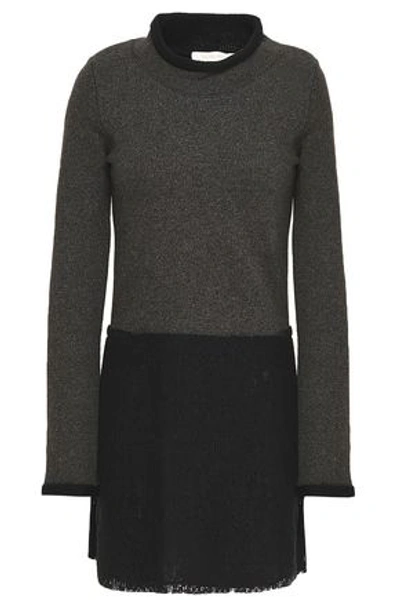 Shop See By Chloé Woman Lace-paneled French Cotton-terry Mini Dress Dark Gray