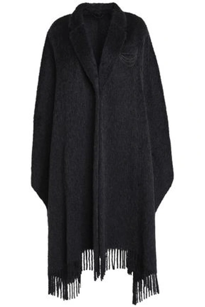 Shop Brunello Cucinelli Woman Fringe-trimmed Embellished Alpaca And Wool-blend Cape Charcoal In Anthracite