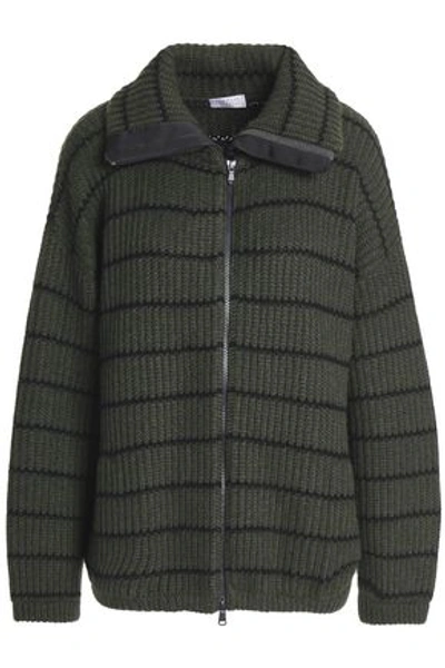 Shop Brunello Cucinelli Bead-embellished Striped Cashmere Cardigan In Army Green