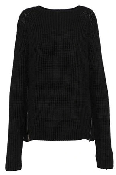 Shop Amanda Wakeley Woman Ribbed-knit Sweater Black