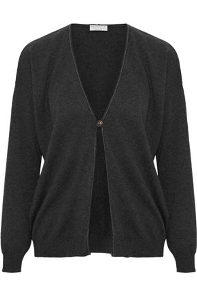 Shop Brunello Cucinelli Woman Bead-embellished Cashmere Cardigan Charcoal