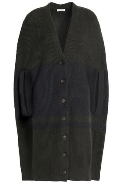 Shop Brunello Cucinelli Cape-effect Ribbed Cashmere Cardigan In Army Green