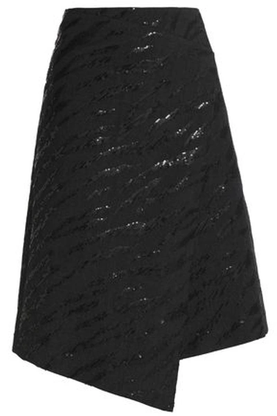 Shop Brunello Cucinelli Asymmetric Sequined Wool And Linen-blend Skirt In Dark Gray