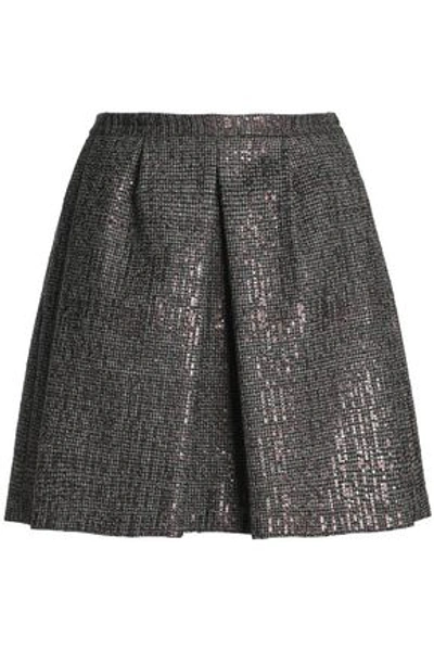 Shop Brunello Cucinelli Woman Sequin-embellished Houndstooth Wool Mini Skirt Brown