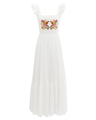 Shop Carolina K Kuna Embroidered Maxi Dress  White/yellow/pink M