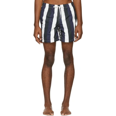 Shop Bather Navy And Black Striped Swim Shorts In Blue/multi