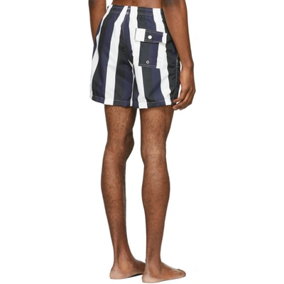 Shop Bather Navy And Black Striped Swim Shorts In Blue/multi