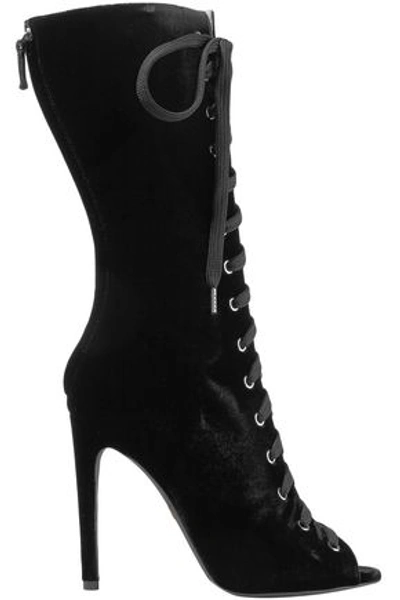 Shop Giambattista Valli Woman Lace-up Velvet Boots Black
