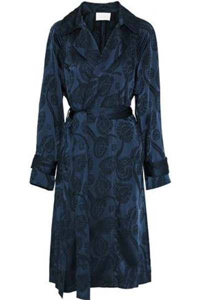 Shop Peter Pilotto Satin-jacquard Trench Coat In Storm Blue