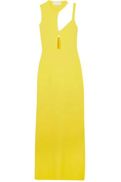 Shop Esteban Cortazar Woman Cutout Stretch-knit Gown Yellow
