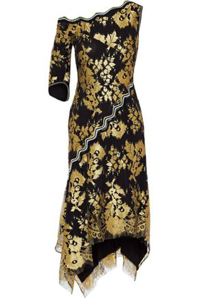 Shop Peter Pilotto Woman One-shoulder Metallic Lace Dress Black