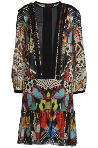 Shop Roberto Cavalli Woman Chiffon-paneled Printed Silk-georgette Mini Dress Multicolor