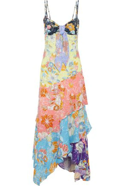 Shop Peter Pilotto Woman Knotted Tiered Floral-print Crepe Maxi Dress Multicolor