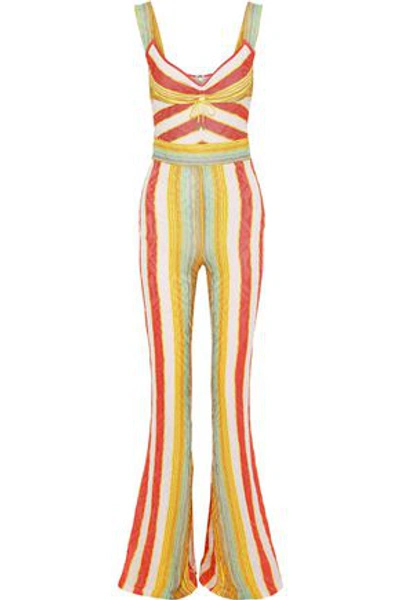 Shop Peter Pilotto Ruched Striped Knitted Jumpsuit In Multicolor