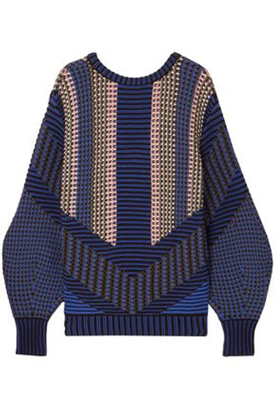 Shop Peter Pilotto Woman Cotton-blend Jacquard Sweater Navy