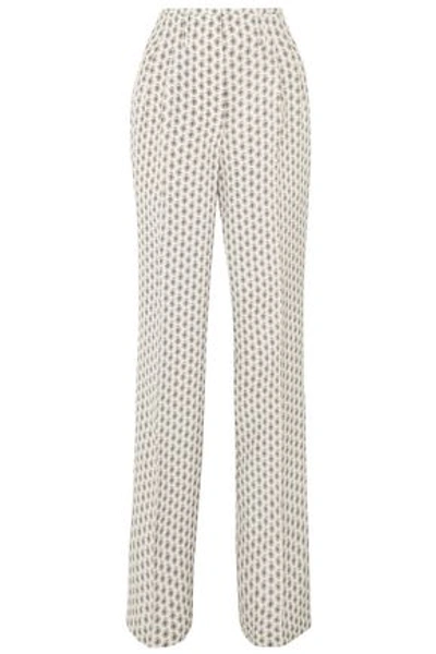 Shop Etro Printed Silk Straight-leg Pants In Off-white