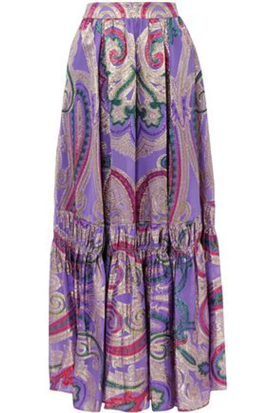 Shop Etro Metallic Silk-blend Fil Coupé Maxi Skirt In Lilac