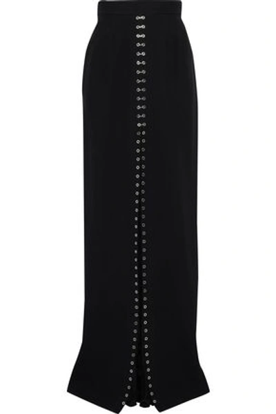 Shop Roberto Cavalli Woman Pleated Chiffon-paneled Embellished Crepe Maxi Skirt Black