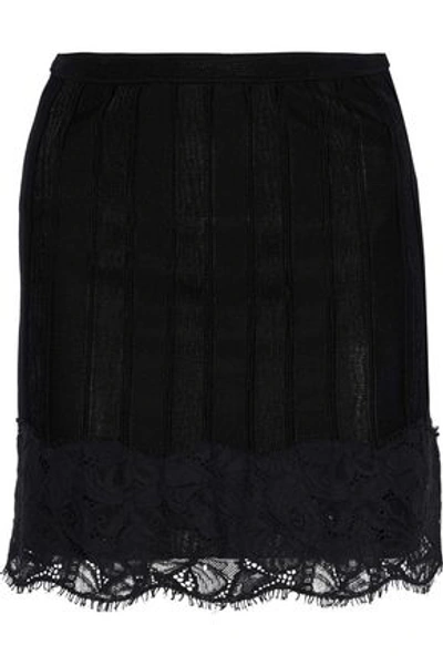 Shop Roberto Cavalli Woman Corded Lace-appliquéd Stretch-knit Mini Skirt Black