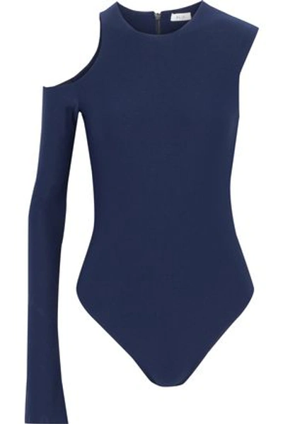 Shop Alix Woman Cold-shoulder Stretch-knit Bodysuit Navy