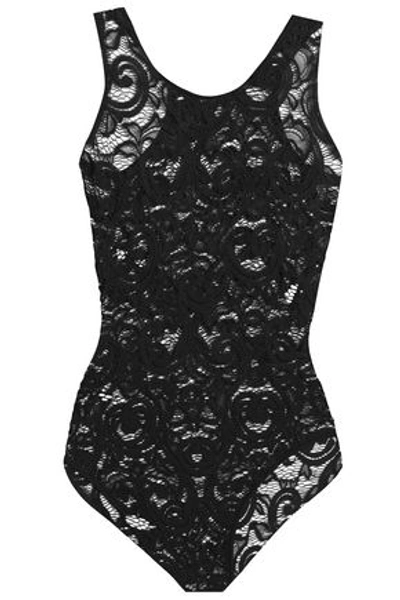 Shop Norma Kamali Woman Lace Bodysuit Black