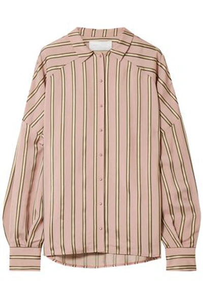 Shop Esteban Cortazar Woman Volume Oversized Striped Satin Shirt Antique Rose