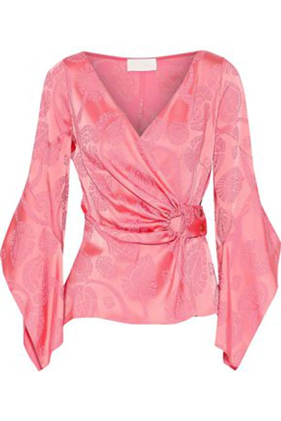 Shop Peter Pilotto Woman Satin-jacquard Wrap Top Pink