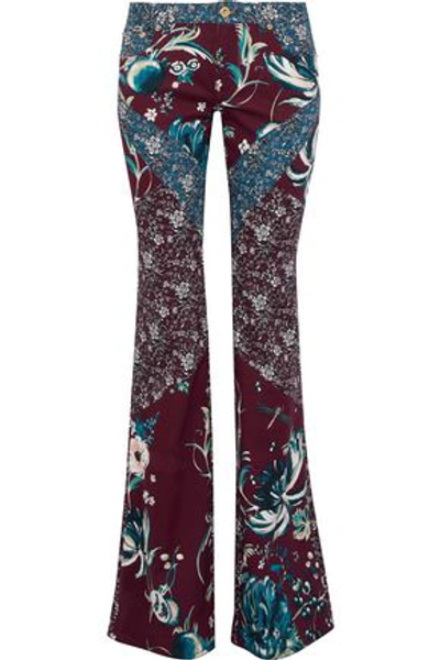 Shop Roberto Cavalli Woman Printed Low-rise Flared Jeans Plum