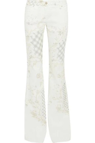 Shop Roberto Cavalli Woman Printed Low-rise Flared Jeans Off-white