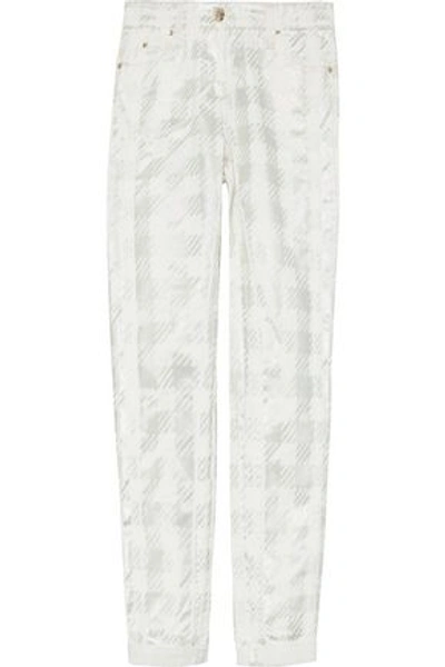 Shop Roberto Cavalli Woman Metallic Printed Low-rise Skinny Jeans White