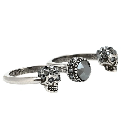 Shop Alexander Mcqueen Crystal Skull Multi-finger Ring In Silver