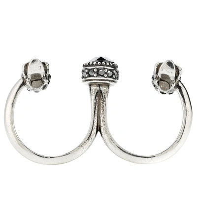 Shop Alexander Mcqueen Crystal Skull Multi-finger Ring In Silver