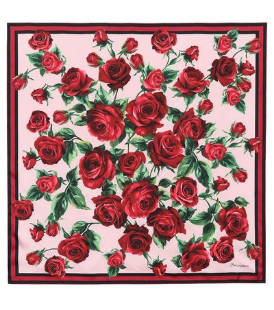 Shop Dolce & Gabbana Rose-printed Silk Scarf In Red