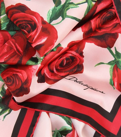 Shop Dolce & Gabbana Rose-printed Silk Scarf In Red