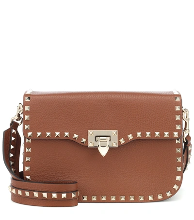 Shop Valentino Rockstud Leather Shoulder Bag In Brown