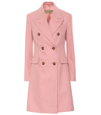 Shop Burberry Double-breasted Virgin Wool Coat In Pink