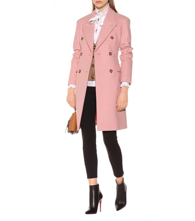 Shop Burberry Double-breasted Virgin Wool Coat In Pink