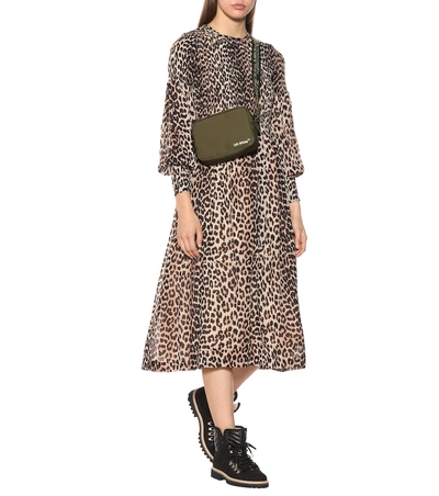 Shop Ganni Leopard Print Georgette Midi Dress In Brown